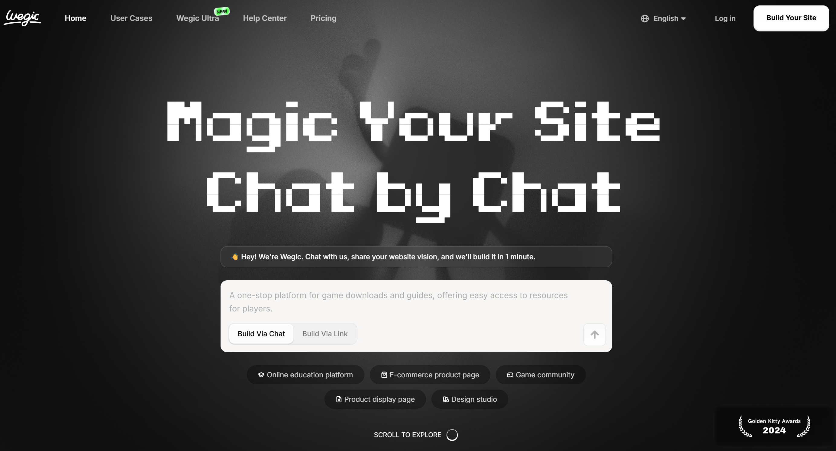 Homepage of the AI website builder: Wegic