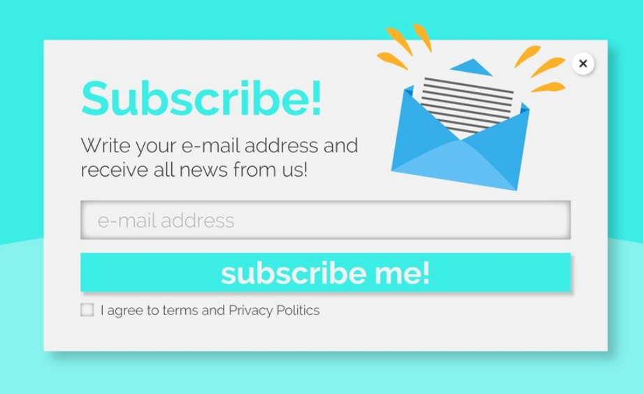 Subscription pop-up box set with blue background